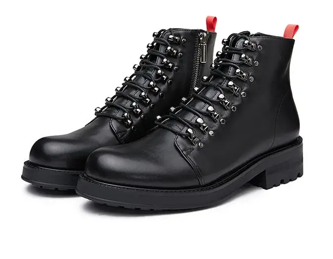 

Winter Martin boots men Boots Handmade England Style Worker Boots Round toe Black Metal bucule Ankle Boots for men