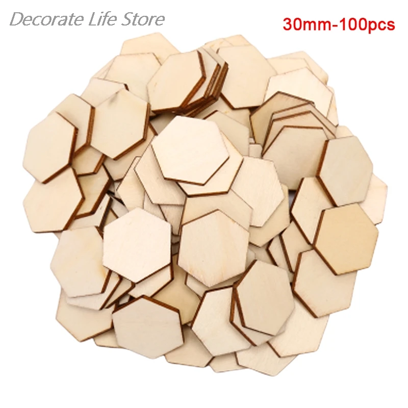 

100pcs/lot New Hexagonal Shape Wood DIY Laser Cut Embellishment Craft Decor Ornaments Wedding