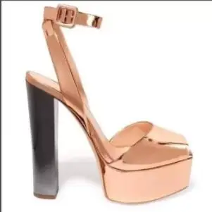 New Arrival Patent Leather/Sequins Platform Sandals Women Shoes Buckle Style Chunky High Heels Sandals Lady Block Heel Pumps