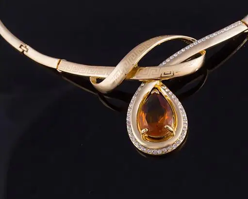 Свадебные золотые ювелирные наборы из Дубая ожерелье и браслет с кристаллами