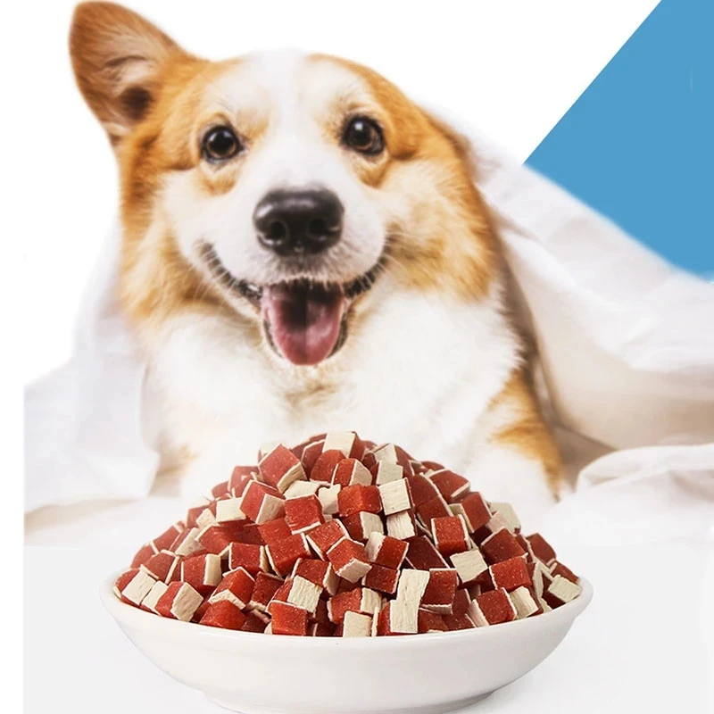 

Fresh Chicken Salmon Cubes Nutrition Healthy Dog Feeding Food Clean Teeth Training Reward Snacks