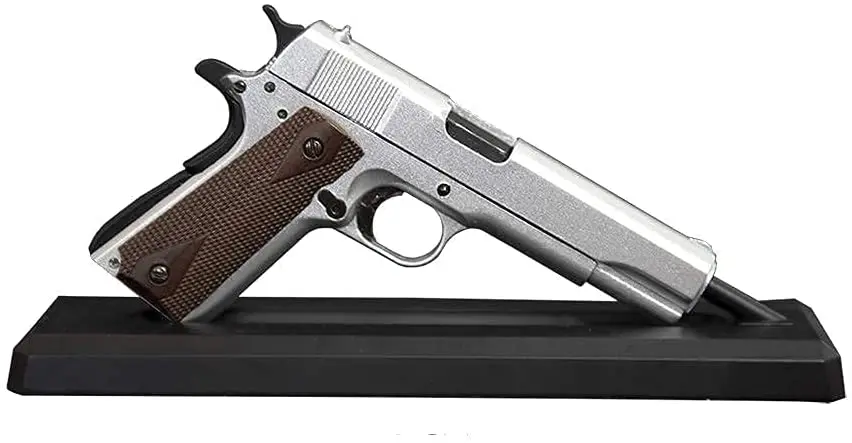 

GoatGuns Silver Miniature 1911 Model | 1:2.5 Scale Die Cast Metal Build Kit Metal wall plate