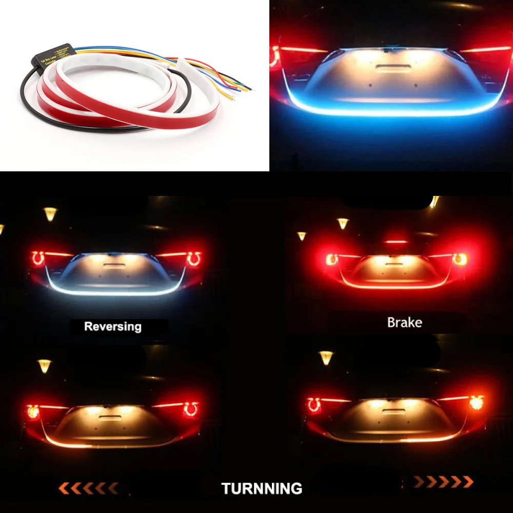 

12V Car Brake Turn Signal Reverse Warning LED Lights Dynamic Streamer Signal Lamp Lighting Rear Trunk Tail Light Car LED Strip