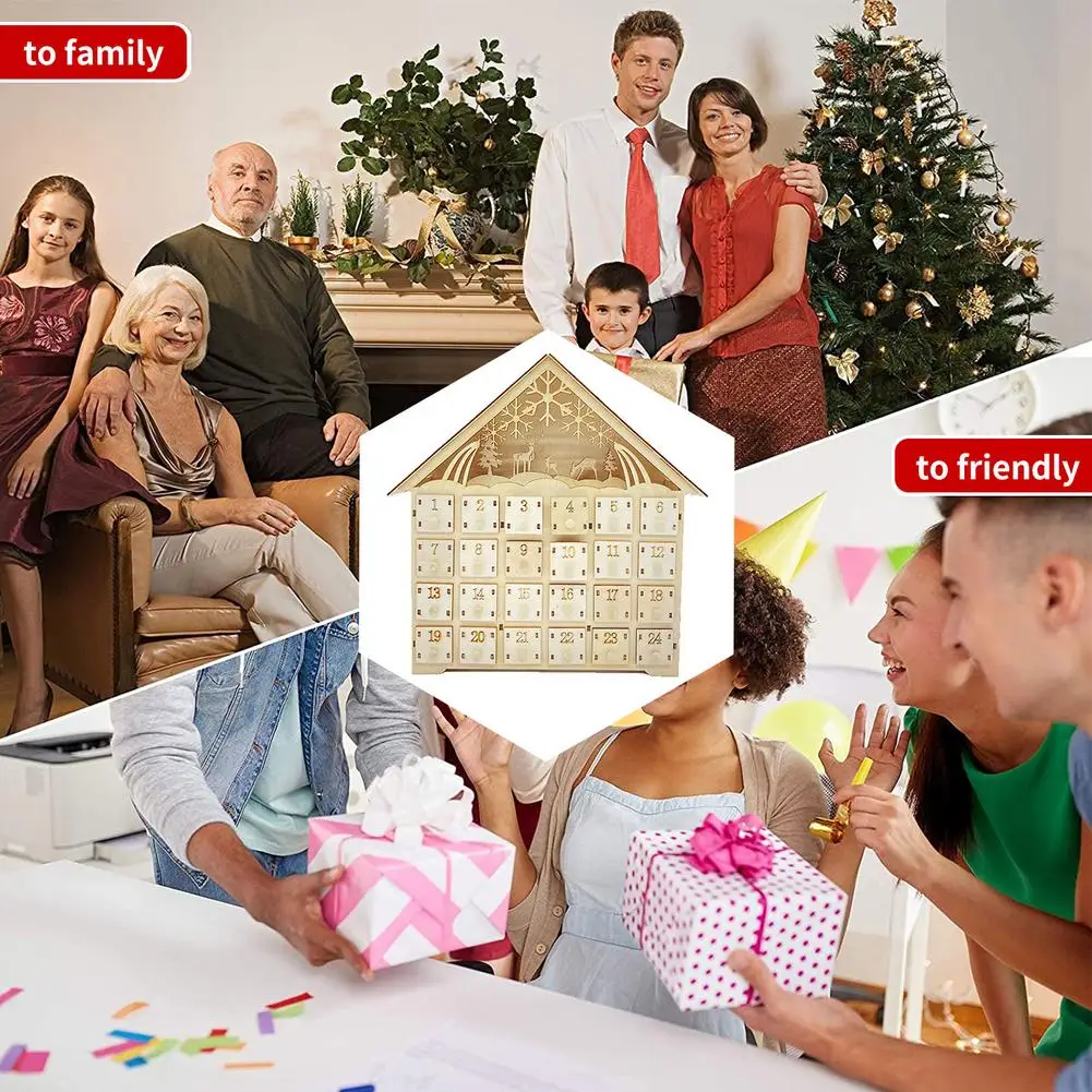 

Christmas Advent Calendars Wooden Advent Calendar With LED Light 24 Storage Drawers Christmas Countdown Calendar House Christm