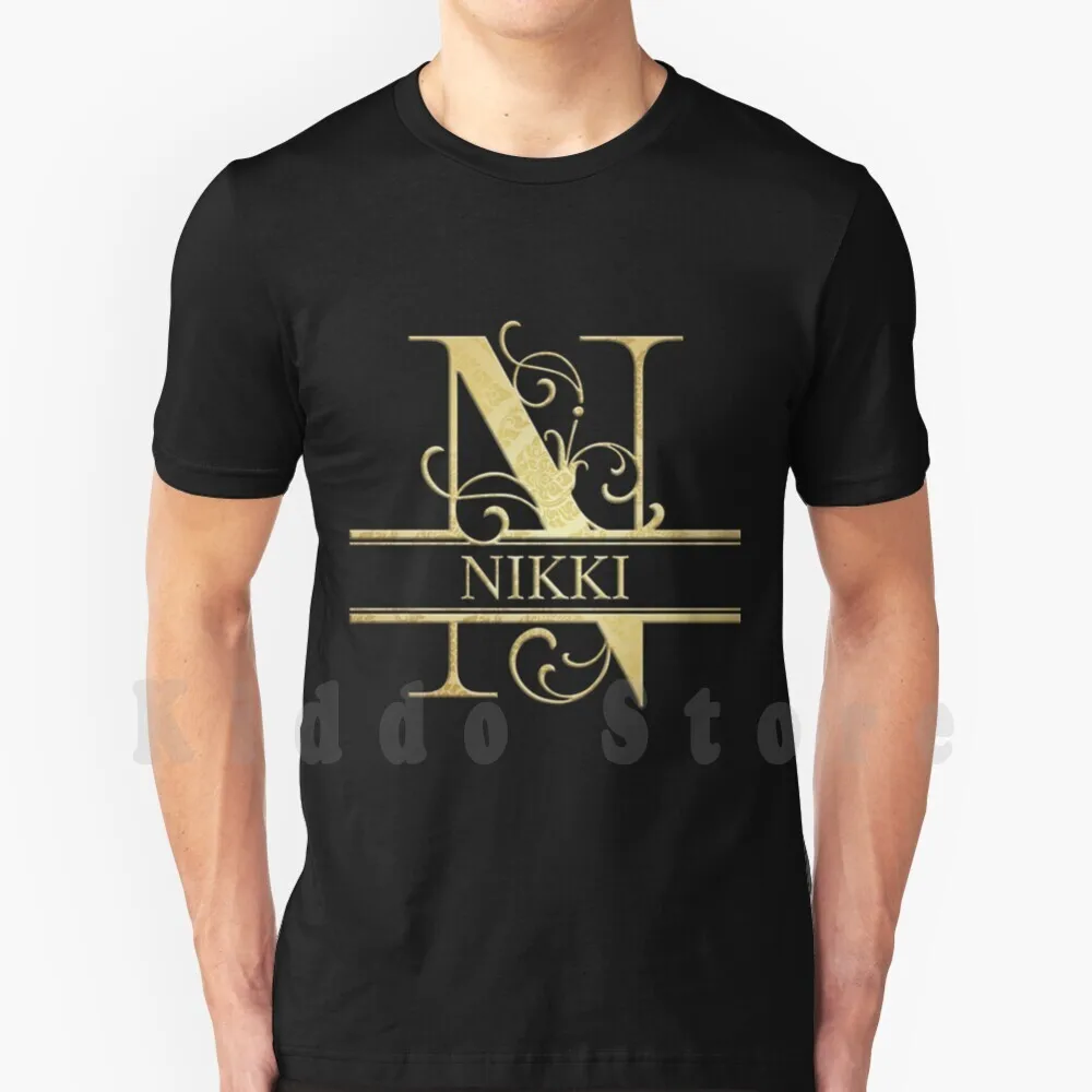 

Nikki наименование-Монограмма буква N название Nikki подарок для Nikki футболка Сделай Сам Большой размер 100% хлопок Nikki наименование Nikki бирка