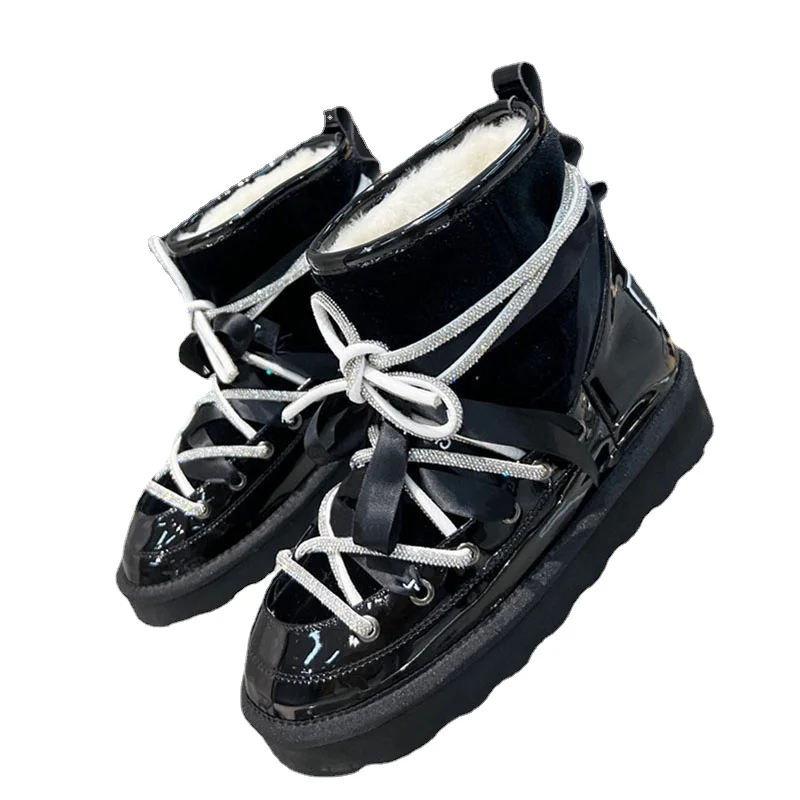 

Высокие Роскошные зимние ботинки, модные хлопковые ботинки с овчиной, с круглым носком и лентой, бархатные Утепленные ботинки интернет-знам...