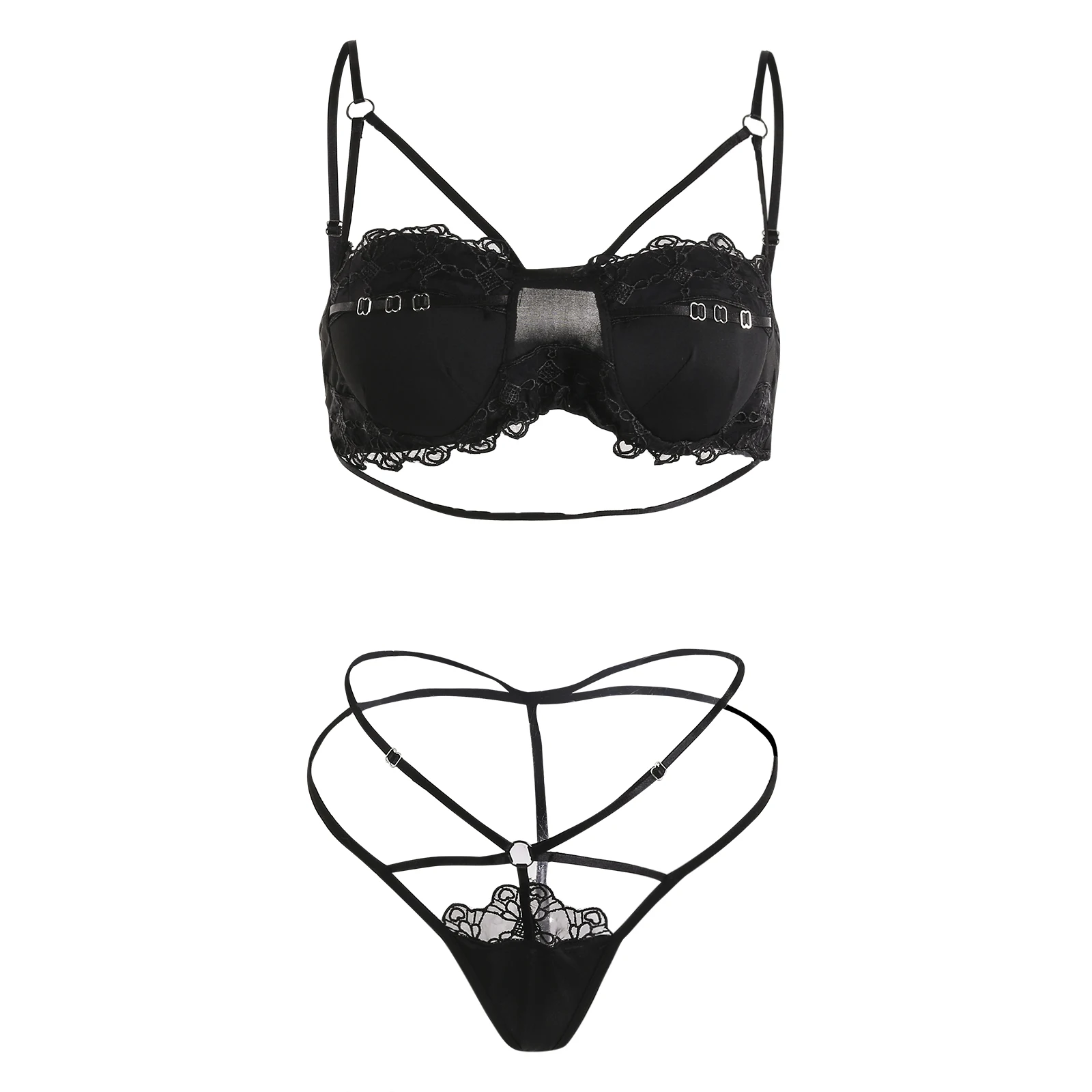 

Women Sexy Lingerie Hollow Out Bra G-String Garter Belt Set Floral Nightwear Exotic 2pcs Sets Exotic Sets