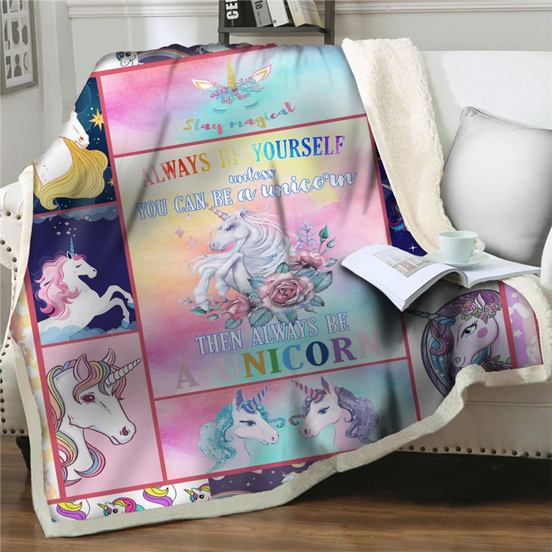 

Dreamlike Unicorn 3D Printed Plush Fleece Throw Blanket Adult Fashion Quilts Cover Home Office Washable Kids Gift Sherpa Blanket