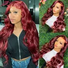 Парик Омбре из натуральных человеческих волос 13x4 красного цвета на сетке спереди, предварительно выщипанные 180% бразильские волосы без повреждений для женщин, бесклеевой парик на сетке