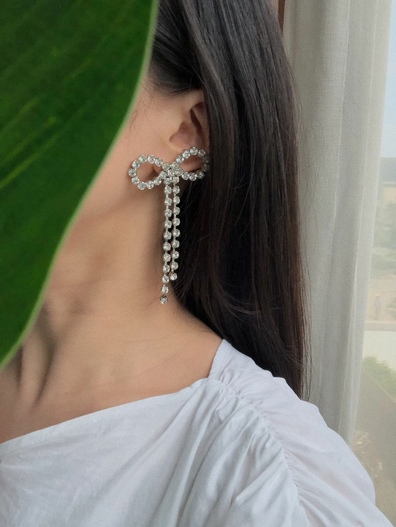 Baroque Style Simple Chain String Drop Earrings Bowknot Long Tassel Earring Statement Bow Gift Hiphop jewelry | Украшения и