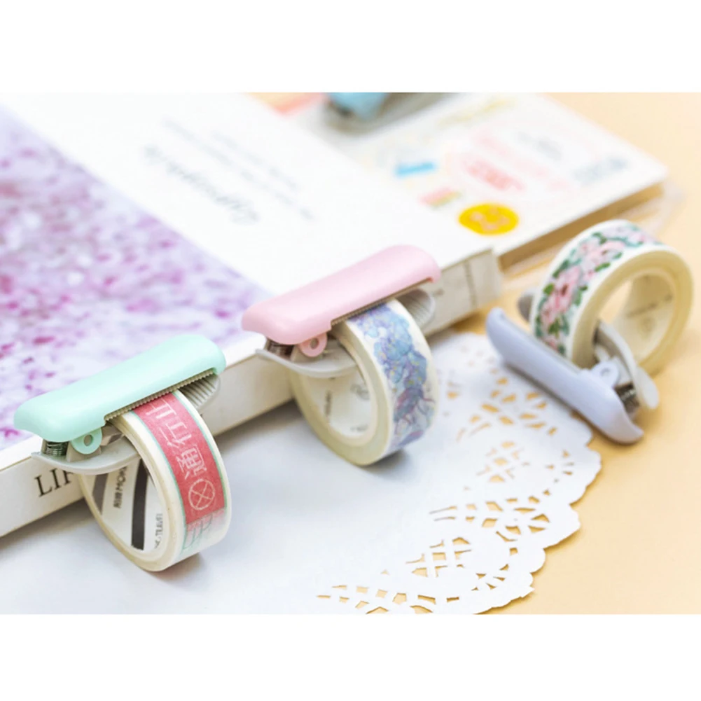 

1pcs Cute creative Stationery Mini Washi Tape Dispenser Kawaii Portable Plastic Office Tape Cutter School Supplies