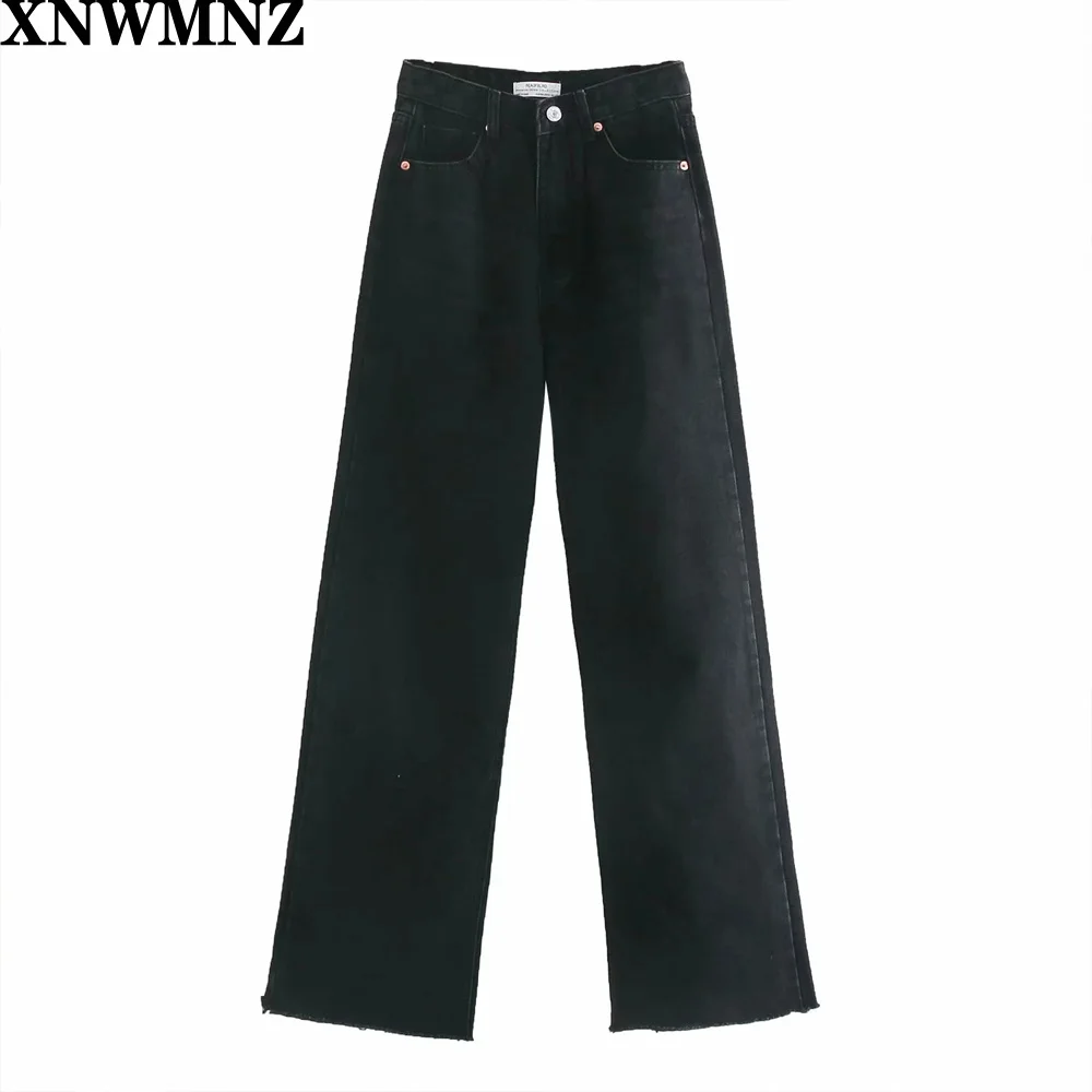 

XNWMNZ Za женские модные длинные джинсы с высокой талией с широкими штанинами винтажные выцветающие Бесшовные женские джинсы с высокой талией ...