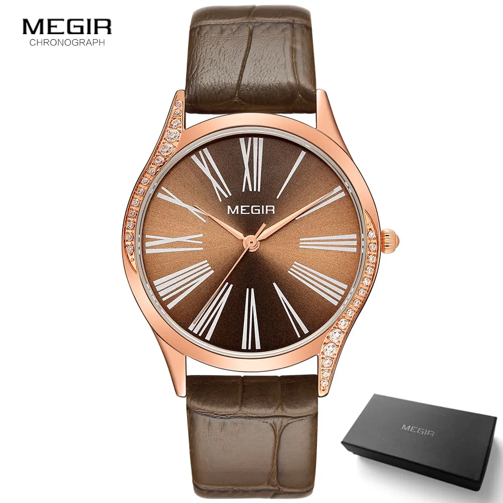 ML4212L-Brown MEGIR женские часы кожаный ремешок кварцевые наручные часы женские Роскошные лучший бренд Relogio Feminino Простые повседневные Часы Дамские 4212 - Цвет: ML4212L-Brown