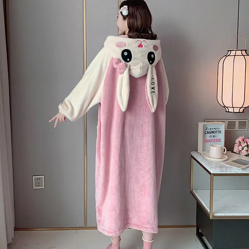 Pajamas Women's Autumn Winter Robe Thickened Warm Facecloth Lovely Students Long Section The Nightgown Sleepwear Sleeping Dress