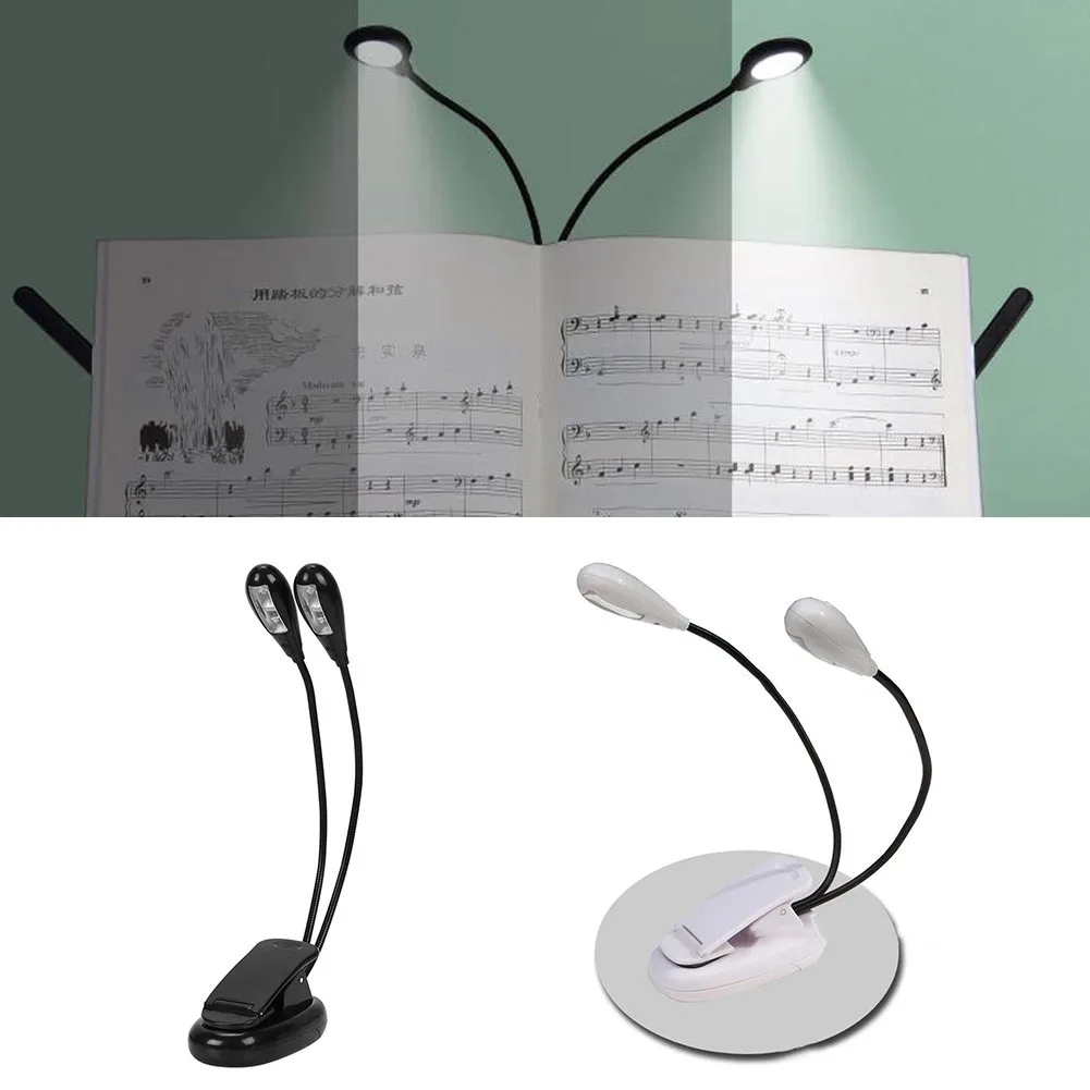 

Music Stand Light LED Clip-On Adjustable Duel Twin Book Reading Lamp With USB Recharge Cable For Bedside Pianos Desks Clubs New
