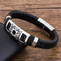 tyo couples fashion charm rope wholesale black genuine leather bracelet men jewelry stainless steel magnetic accessories
