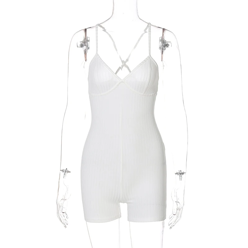 

2021 Sleeveless Solid Bodycon Ribbed Sexy Straps Playsuit Summer Women Fashion Streetwear Outfits Y2K Romper AG31638