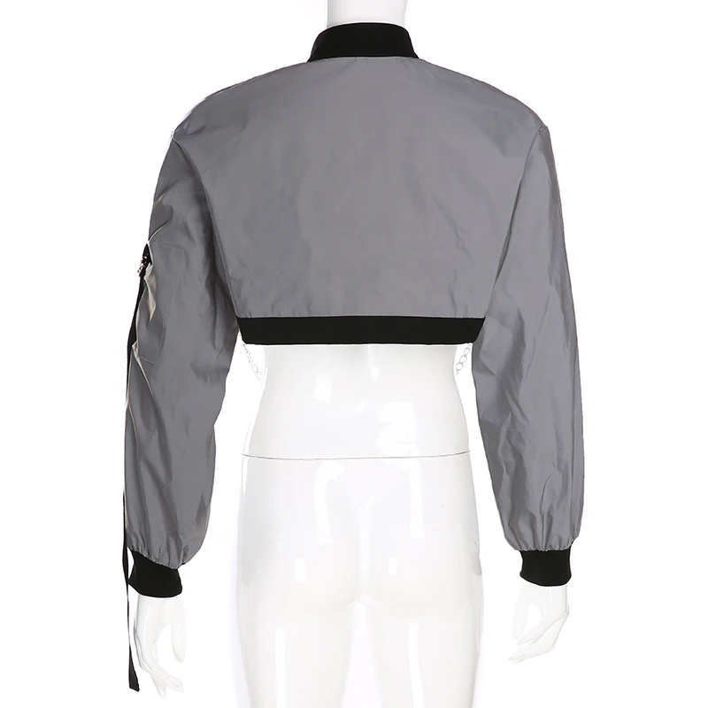 Женская готическая куртка большого размера светоотражающая на молнии с цепочкой