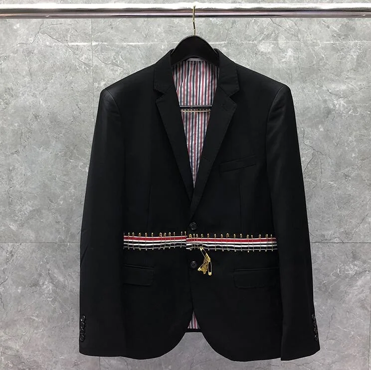 

Fashion 2021 Brand Blazer Men Patchwork Striped Clothing Formal Suit Slim Fit Casual Jacket Single Breasted Wool Coat