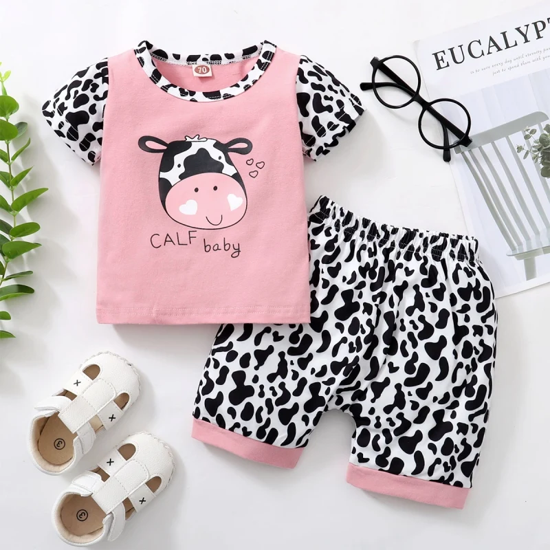 

Summer Children Baby Girls Casual Cartoon Pattern Short Sleeve T-shirt Tops+Shorts Outfits Sets New