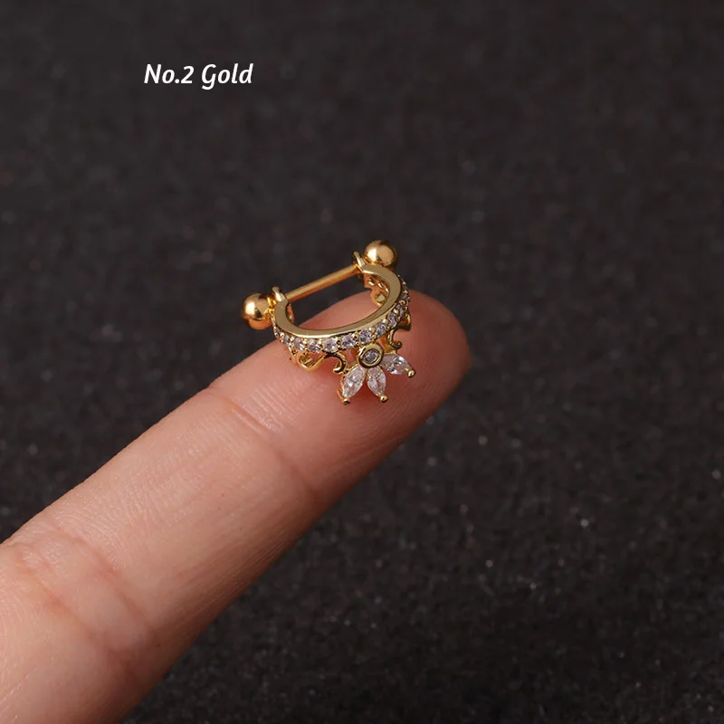 No.2 Gold 1 шт. новая корона Cz обруч хряща Huggie серьги пирсинг спираль Tragus Rook Daith Snug Conch украшения для ушного пирсинга 0,8x8 мм - Окраска металла: No.2 Gold