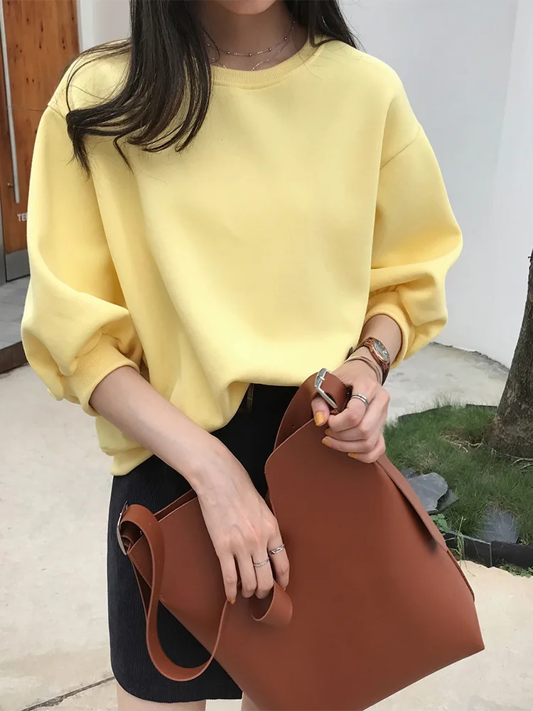 Сплошной цвет толстовка осень и зима Женская хлопчатобумажная Повседневная