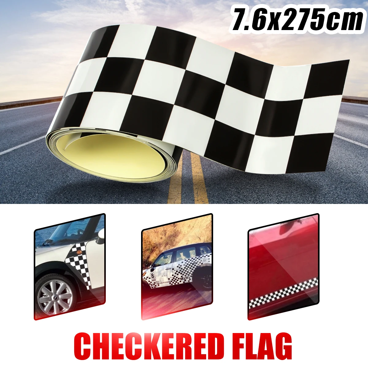 

3 inch Black/White Vinyl Checkered Flag Decal Tape Car Bike Motorcycle Tank Sticker