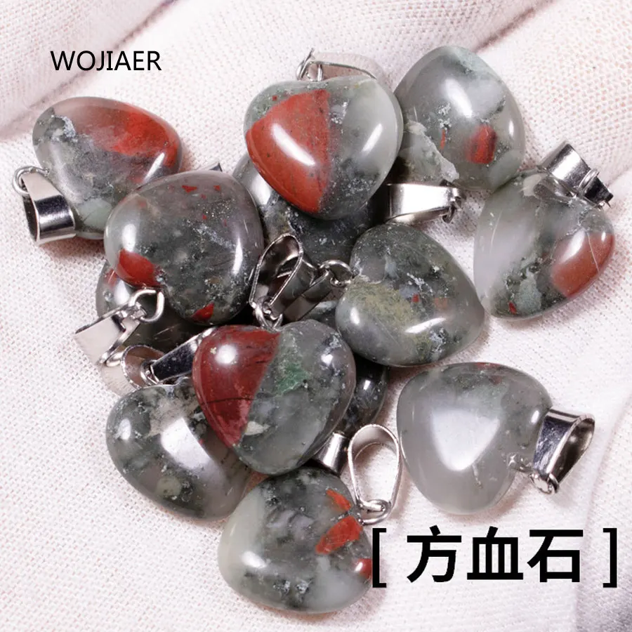 

WOJIAER 1Pcs 2021 Girl Women Love Heart Natural Gem Stone Charms Pendants Bloodstone Reiki for Jewelry Making Necklace ZM0592