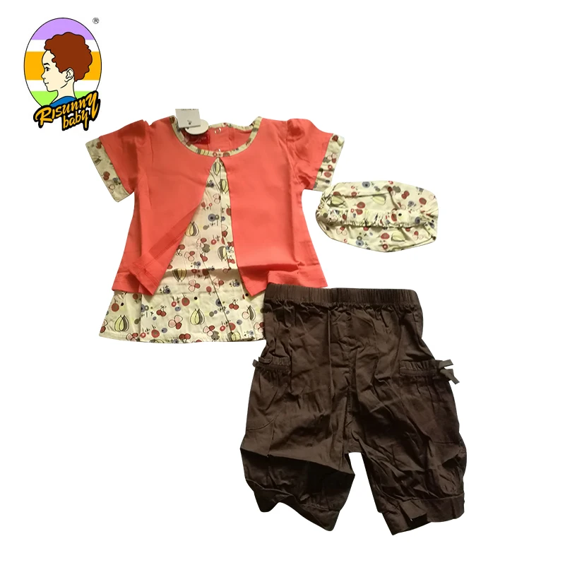 

Risunnybaby Children'S Clothing Girl Summer Small Fresh Suit Short Sleeve Plus Pants Plus Hat Printing Three-Piece Suit