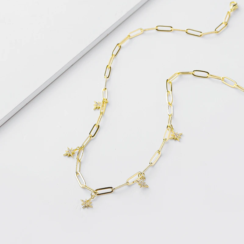 SIPENGJEL Fashion Inlaid Zircon Stars Pendant Necklace Geometric Link Chain Hip Hop For Women Girls Punk Jewelry 2021 | Украшения и