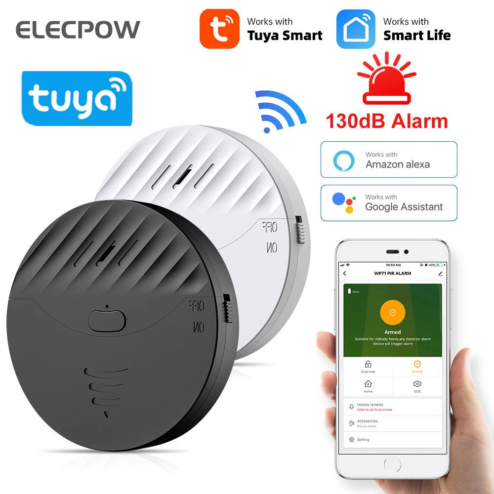 

Elecpow Tuya Smart WiFi Alarm Door And Window Vibration Sensor Security Protection Alert Works With Alexa, Google, Smart Life