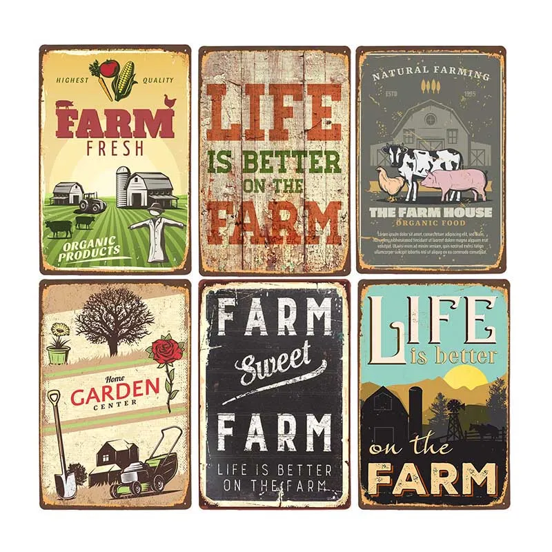 Задний фон с изображением фермы фотография ретро-пластина металлическая стена
