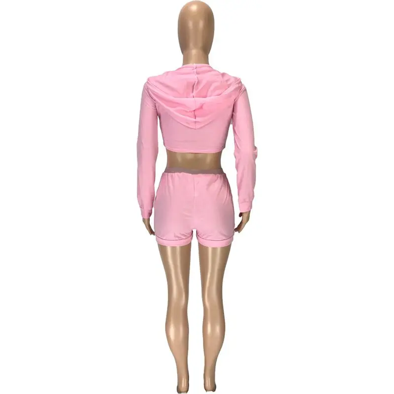 

ZKYZWX Sexy 2 Piece Set Women Tracksuit Fall Clothes Hooded Crop Top Biker Shorts Sweat Suits Lounge Wear Outfits Matching Sets