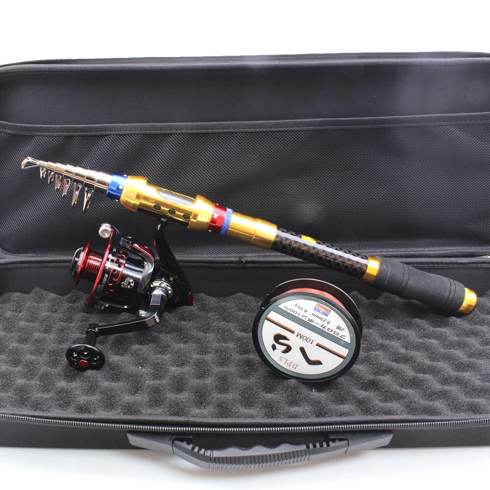 1.8M-3.6M carbon spinning Fishing Rod Carbon Fish Spinning Telescopic Pole and Reel bag Set Tackle | Спорт и развлечения