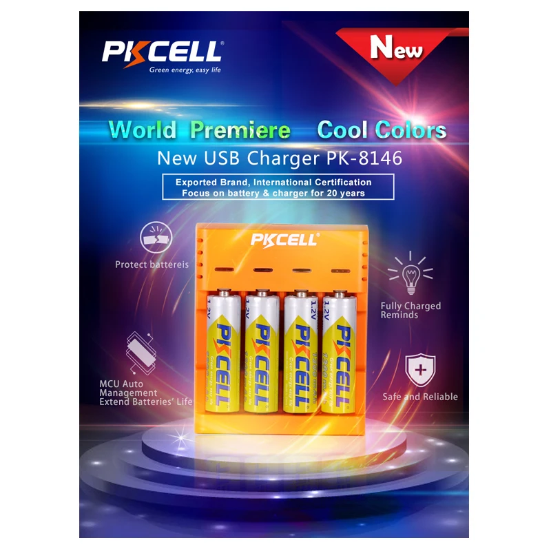 Аккумуляторная батарея PKCELL 1 2 В AA AAA зарядное устройство для NIMH NICD 4 слота USB