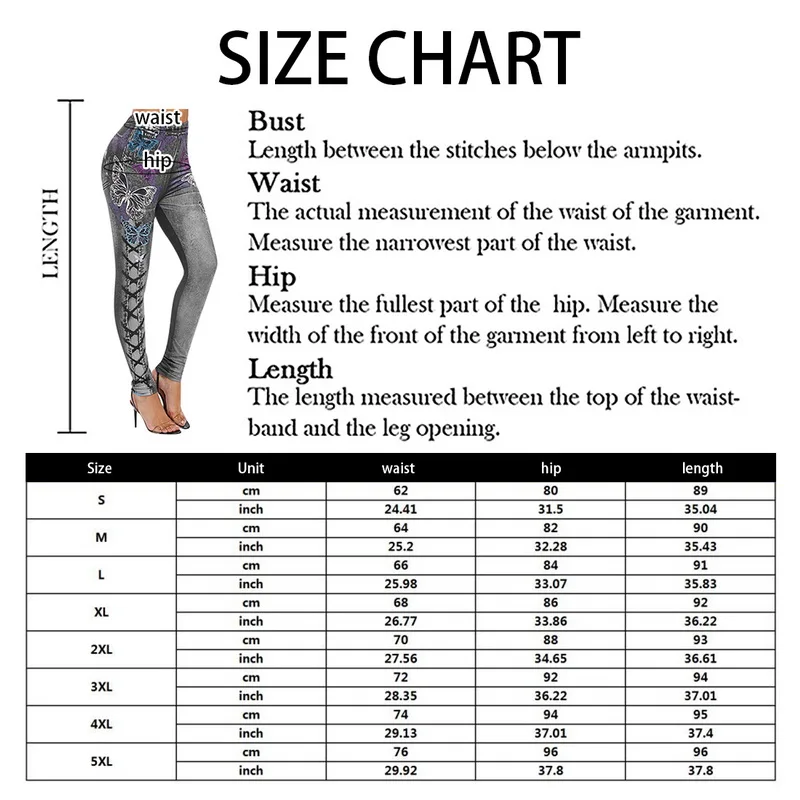 

Women's High Waist Floral Print Imitation Fake Jeans Slim Fit Casual Leggings Skinny Seamless Leggings Elastic Leggings
