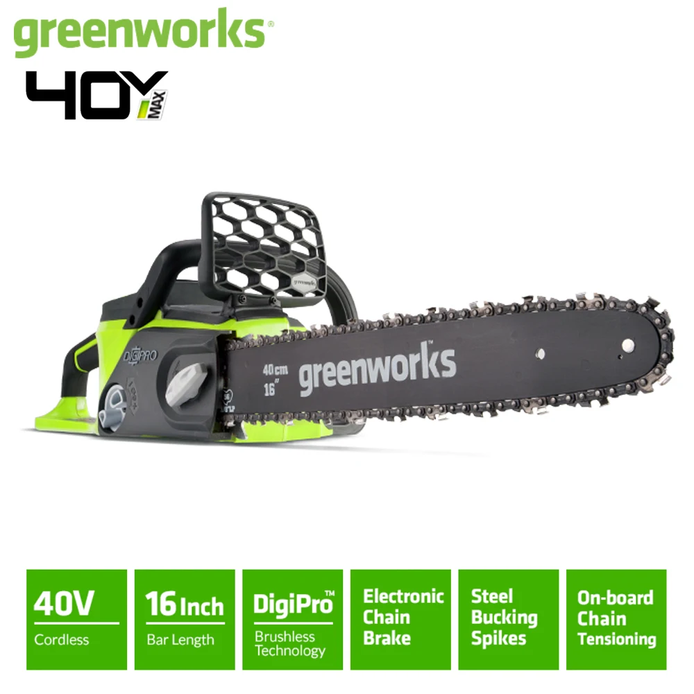 Greenworks бензопила бесщеточный 40V МОТОР 12 m/s с оригинальным 16 дюймов 40 см и Орегон