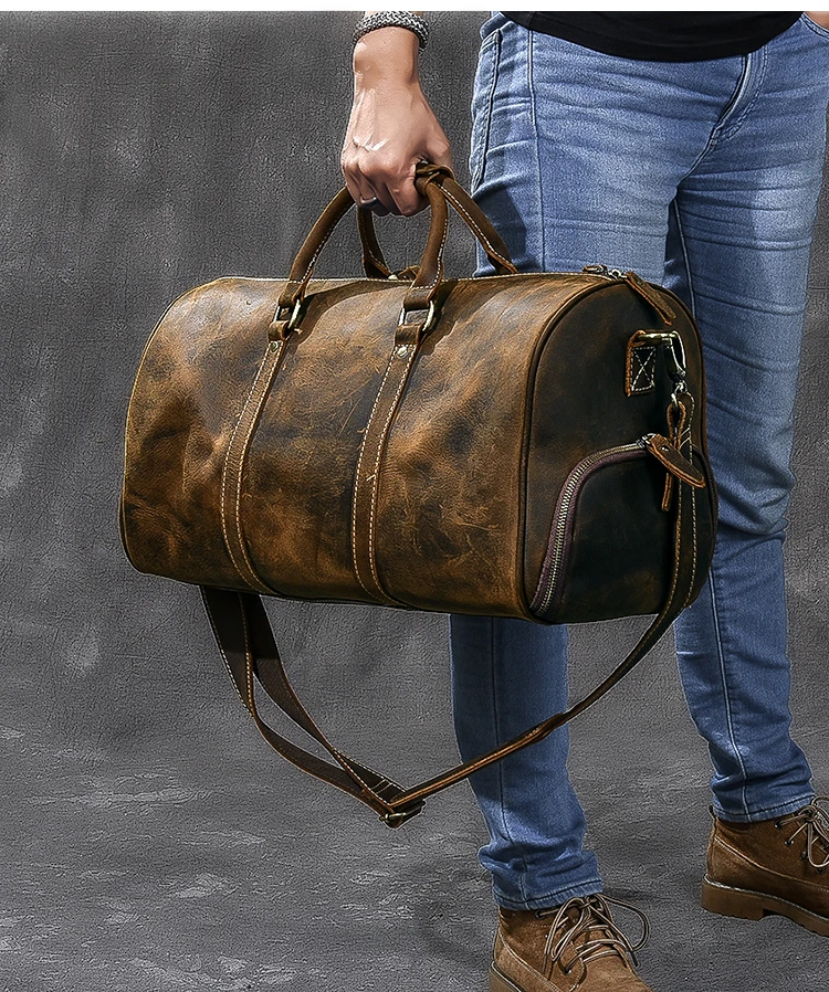 Мужская Дорожная сумка из натуральной кожи вещевой мешок воловьей Крейзи Хорс