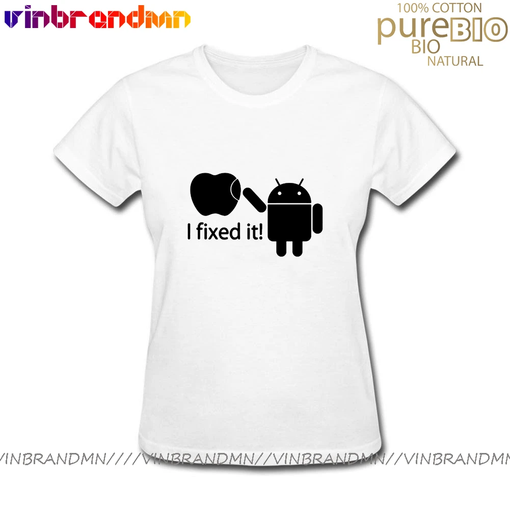 Android исправить это Apple футболка для женщин Юмор логос напечатал забавная с