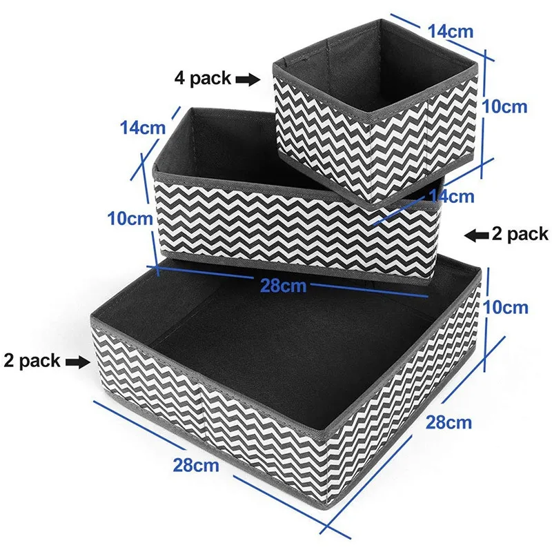 

6PCS Non-woven Storage Box Underwear Foldable Drawer Sock Clothing Sorting Box Bra Closet Container Drawers Storage Home Storage