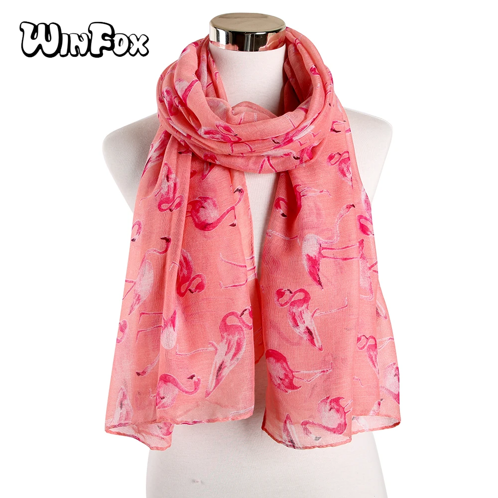 Женский шарф с принтом Фламинго Winfox зимний пляжный из пашмины мусульманский