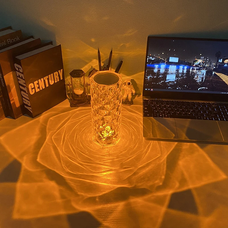 Crystal Table Lamp Rose Light Projector 16 Colors Adjustable Romantic Diamond Atmosphere USB Bedroom Touch Night C | Дом и сад