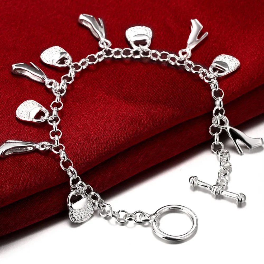 

Wholesale Fashion 925 Silver Jewelry High Heels Bag Chain Bracelets For Women Trendy Jewelry Pulseras Mujer Bijoux Gift