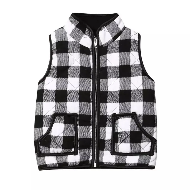 Клетчатая хлопковая куртка на молнии для девочек Повседневная безрукавка пальто