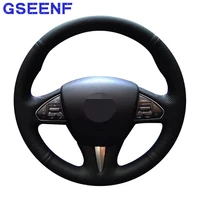 car steering wheel cover hand stitched black genuine leather for infiniti q50 2014 2015 2016 2017 qx50 2015 2016 2017