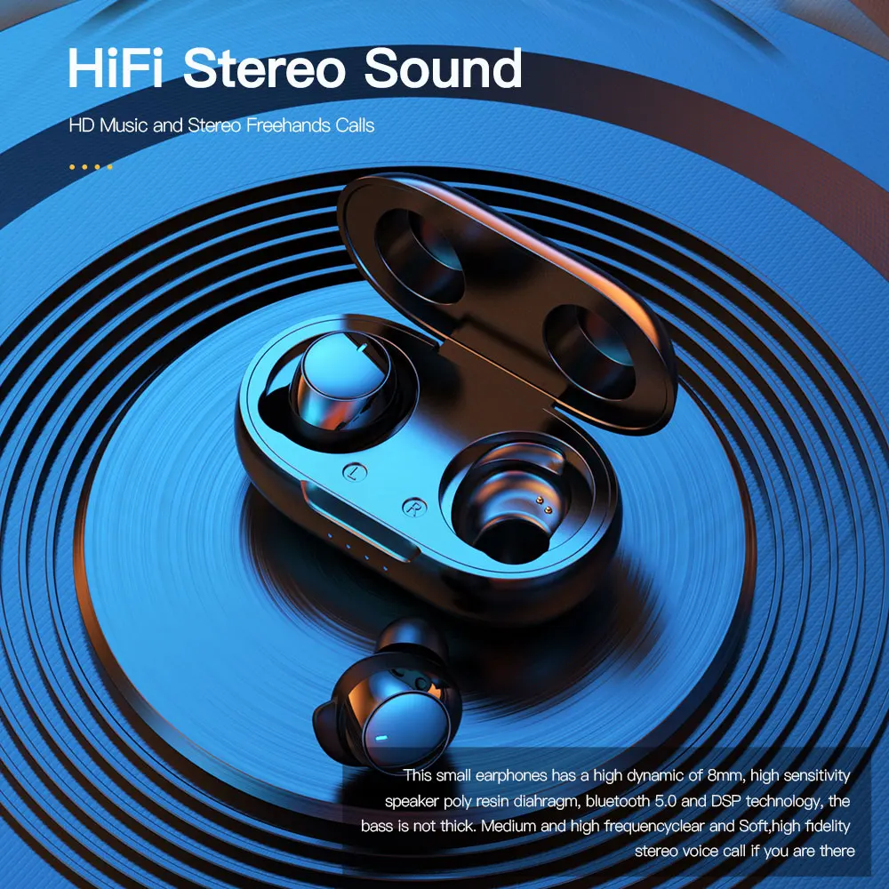 Спортивные наушники TWS беспроводные Bluetooth портативные Hi Fi стерео с зарядным