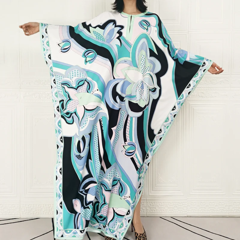

Designer Maxi High Quality Autumn New Women'S Bohemian Casual Vintage Batwing Sleeve Loose Print Floor-Length Long Dress