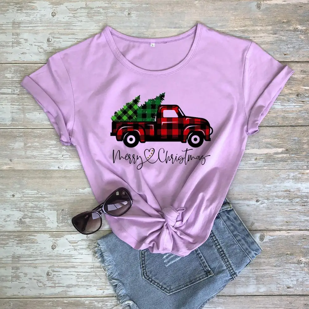 Цветная клетчатая веселая Рождественская женская футболка с рисунком буйвола 100%