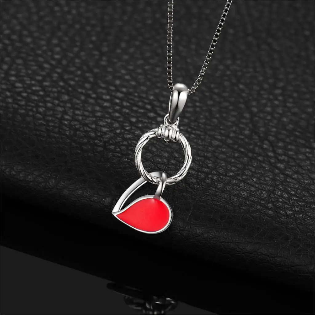 JewelryPalace, 925 пробы, серебряная, Красная эмаль, полое сердце, болтается, круг, подвеска, цепь не входит в комплект