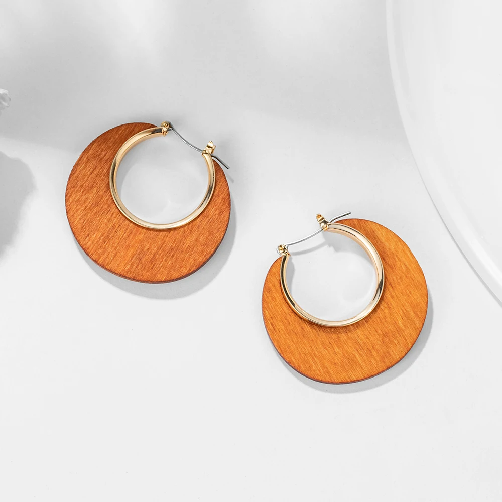 Женские винтажные серьги-подвески из коричневого натурального дерева богемные